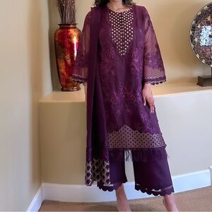 Charizma 3 piece Elegant Purple Embroidered Outfit